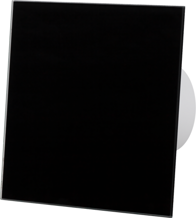 Wentylator łazienkowy ścienno-sufitowy dRim Ø125 wersja z opóźnionym wyłącznikiem czasowym + panel przedni szklany, kolor czarny połysk.