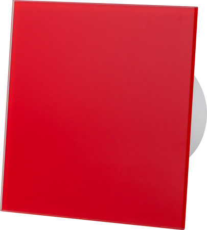 Wentylator łazienkowy ścienno-sufitowy dRim Ø125 wersja z opóźnionym wyłącznikiem czasowym + panel przedni szklany, kolor czerwony.